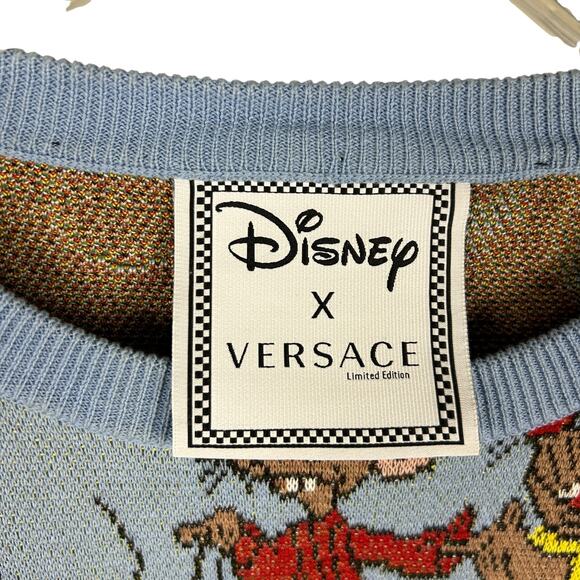 Versace x Disney Long Sleeve Cinderella Intarsia Graphic Blue Crew Neck Sweater - Picture 4 of 7